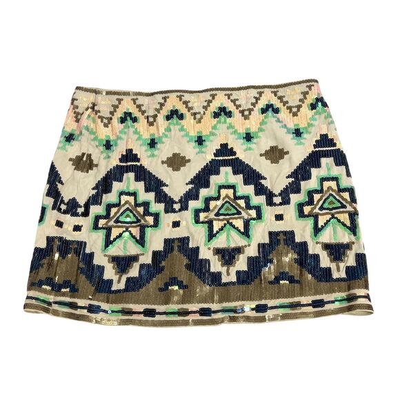 Express Dresses & Skirts - Express Mini Skirt Womens Small Multicolor Sequin‎ Geometric Aztec Y2K Glam